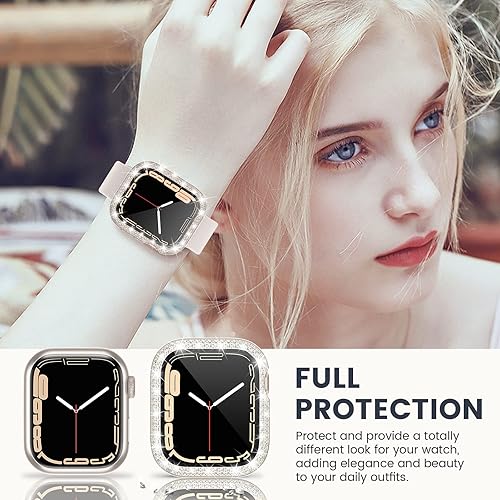 Miniatura 6 de 2 en 1 Tensea - Funda protectora de pantalla impermeable para Apple Watch, accesorios SE 2nd y SE 6 5 4 de 1.575 pulgadas, cubierta facial brillante