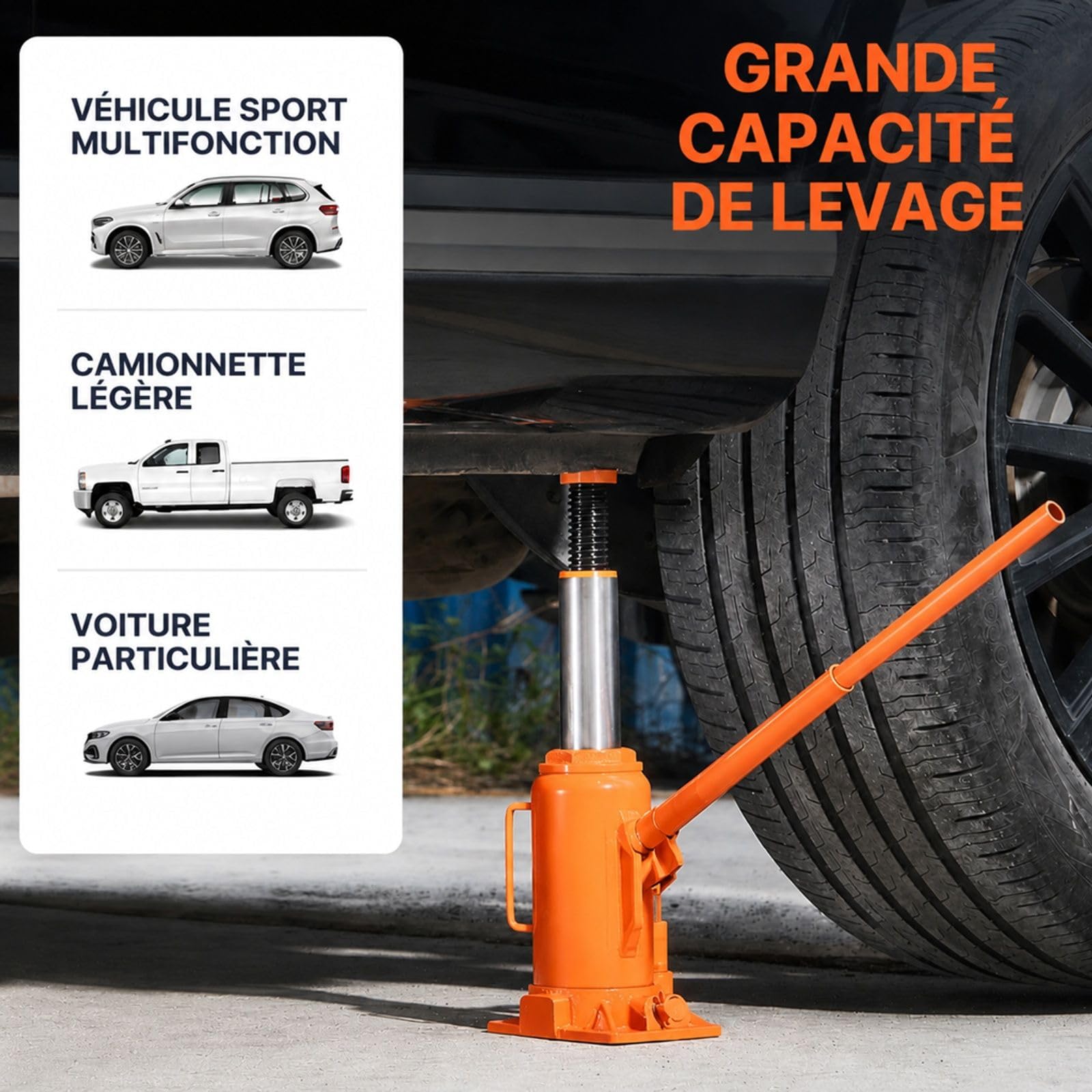 Cric Bouteille hydraulique Orange pour Voiture SUV et Garage, cric de Levage pour Entretien Automobile et Atelier