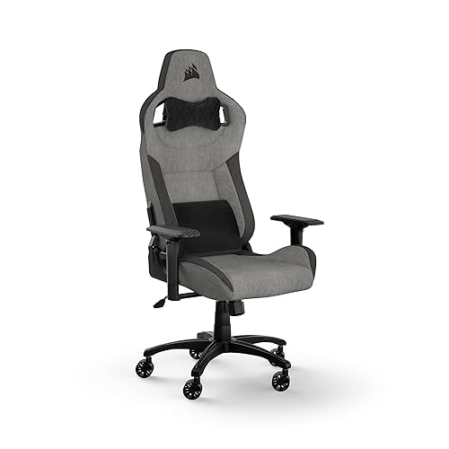 Corsair T3 RUSH Fabric Gaming Chair (2023) – Racing-Inspired Design – Soft Fabric Exterior – Padded Neck Cushion – Memory Foam Lumbar Support – Adjustable Seat Height – Grey & Charcoal - Charcoal & Grey - T3 RUSH (2023)