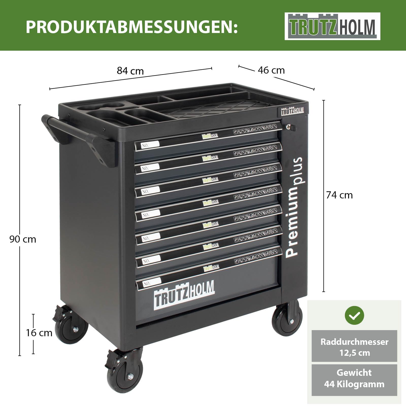 TRUTZHOLM Werkstattwagen Premium Plus unbestückt, Werkzeugwagen leer mit 7 Softclose-Schubladen, Seitentür, Zentralverriegelung, Interlock-System, abschließbar, Mobile Werkzeugaufbewahrung Anthrazit