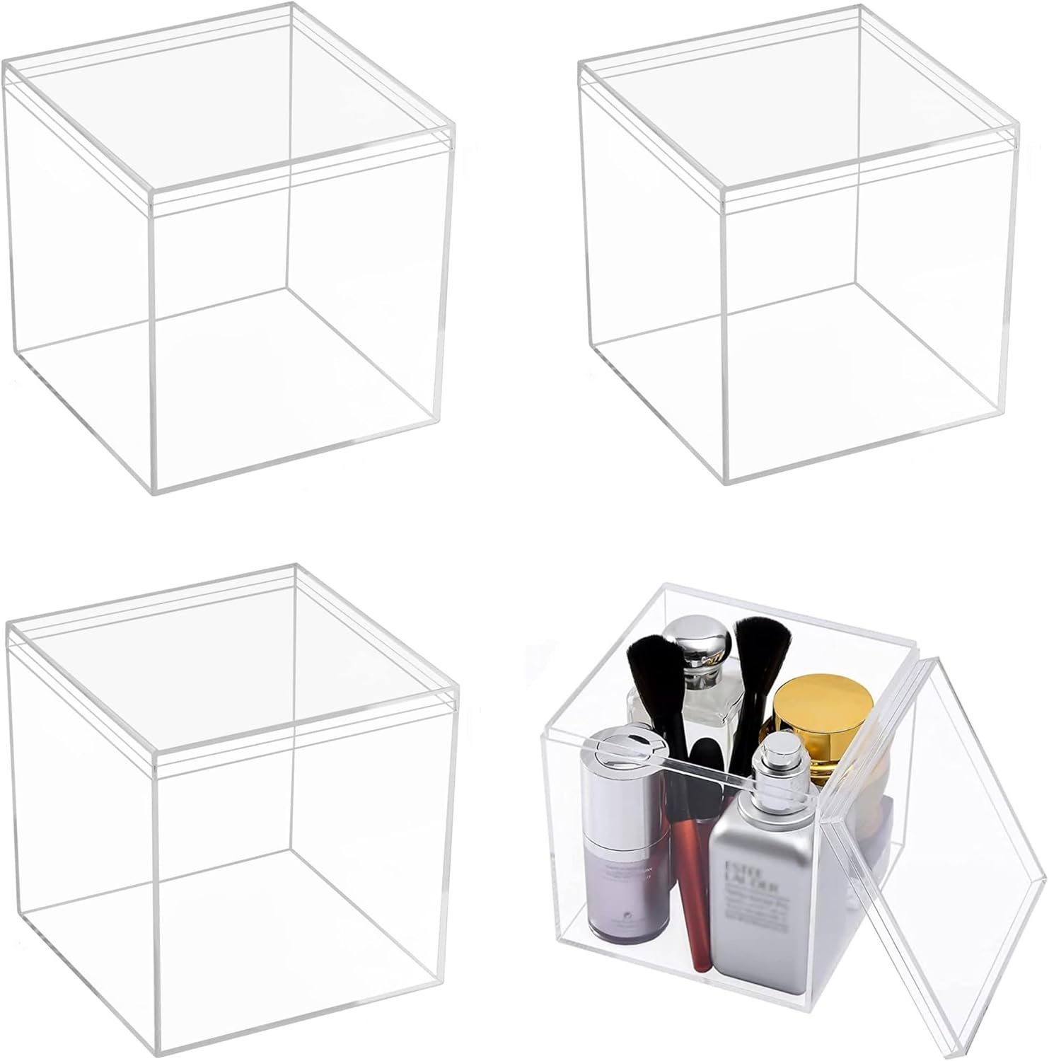 Acrylic Box Clear Display Boxes with Lids 4 Packs 5.9x5.9x5.9Inch Acrylic Square Cube Decorative Boxes Jewelry Storage Box for Valentine's Day Gift Wrap Candy Containers