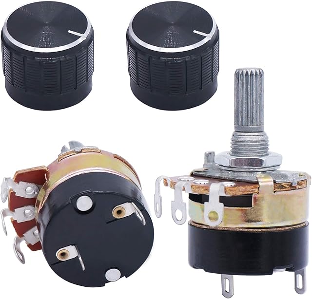 Taiss/2Pcs wh138 10K Ohm Single Linear Taper Dimmer Potentiometer with on/Off Switch + 2pcs Black Aluminum Alloy knob