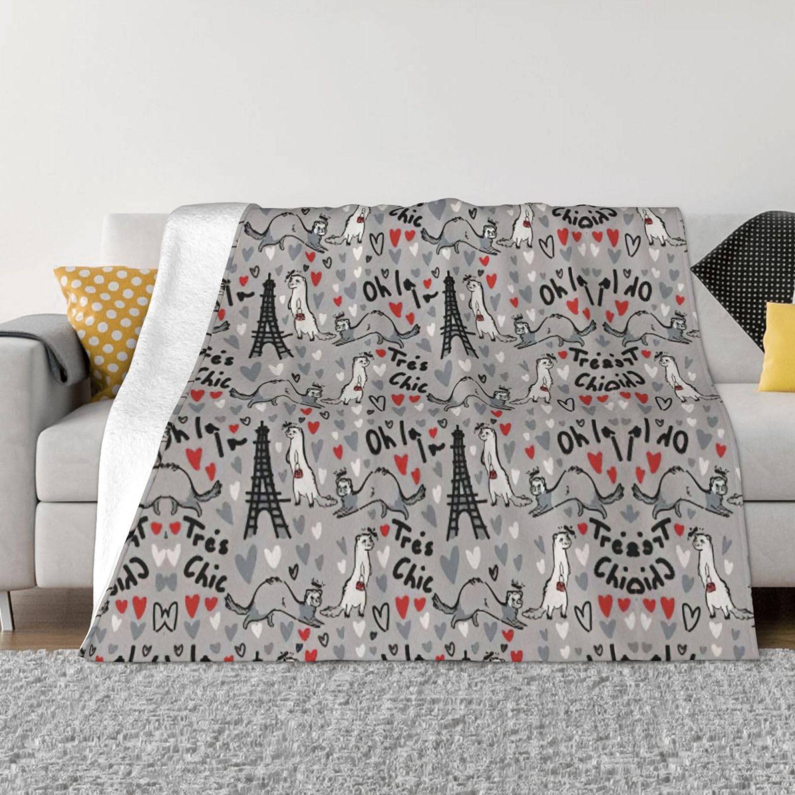 Couverture en flanelle haut de gamme motif furets - Plaid luxe douceur infinie