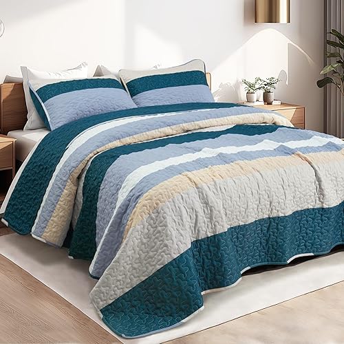 Miniatura 2 de Whale Flotilla Juego de edredón de tamaño matrimonial y queen, reversible, color azul marino, tamaño Queen con 2 fundas de almohada, colcha ligera a