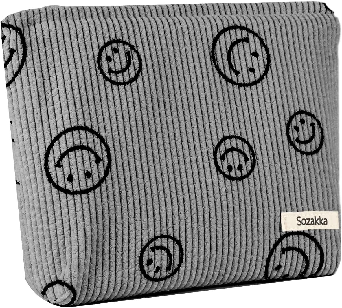 FycykoCompatible for Makeup Bag Smile Printing Corduroy Toiletry Bag Travel Makeup Pouch Organiser Mini Cosmetic Bag for Women Girls-Gray