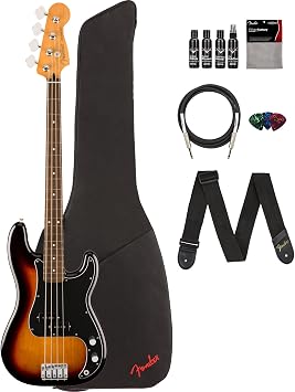 Fender Player II Precision Bass - 3-Color Sunburst Bundle with Gig Bag, Strap, Cable, 3-Pack Picks and Guitar Cleaning Kit