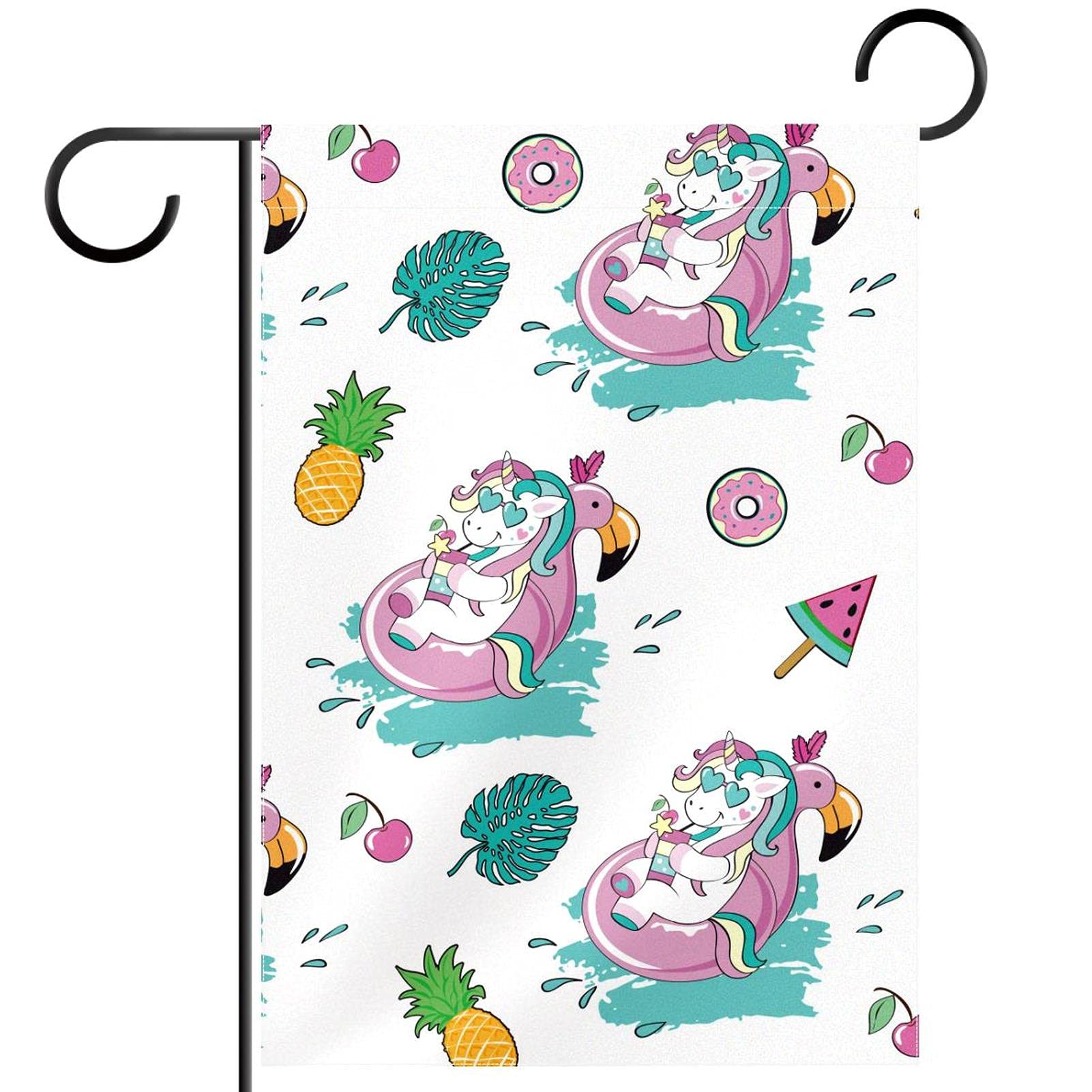 Drapeau de bienvenue d'été licorne ananas double face pour jardin
