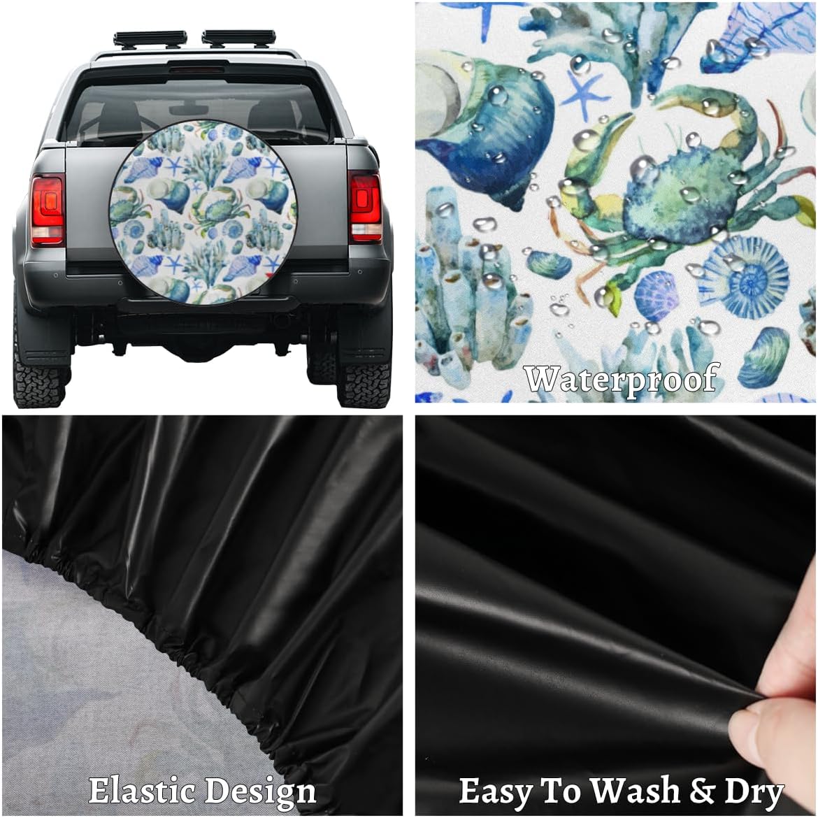 Marine Coral Tire Covers Portable Spare Tire Cover Soft Durable Waterproof Dustproof Set of 4 Bags 16 Inches for Car Truck SUV Trailer Camper