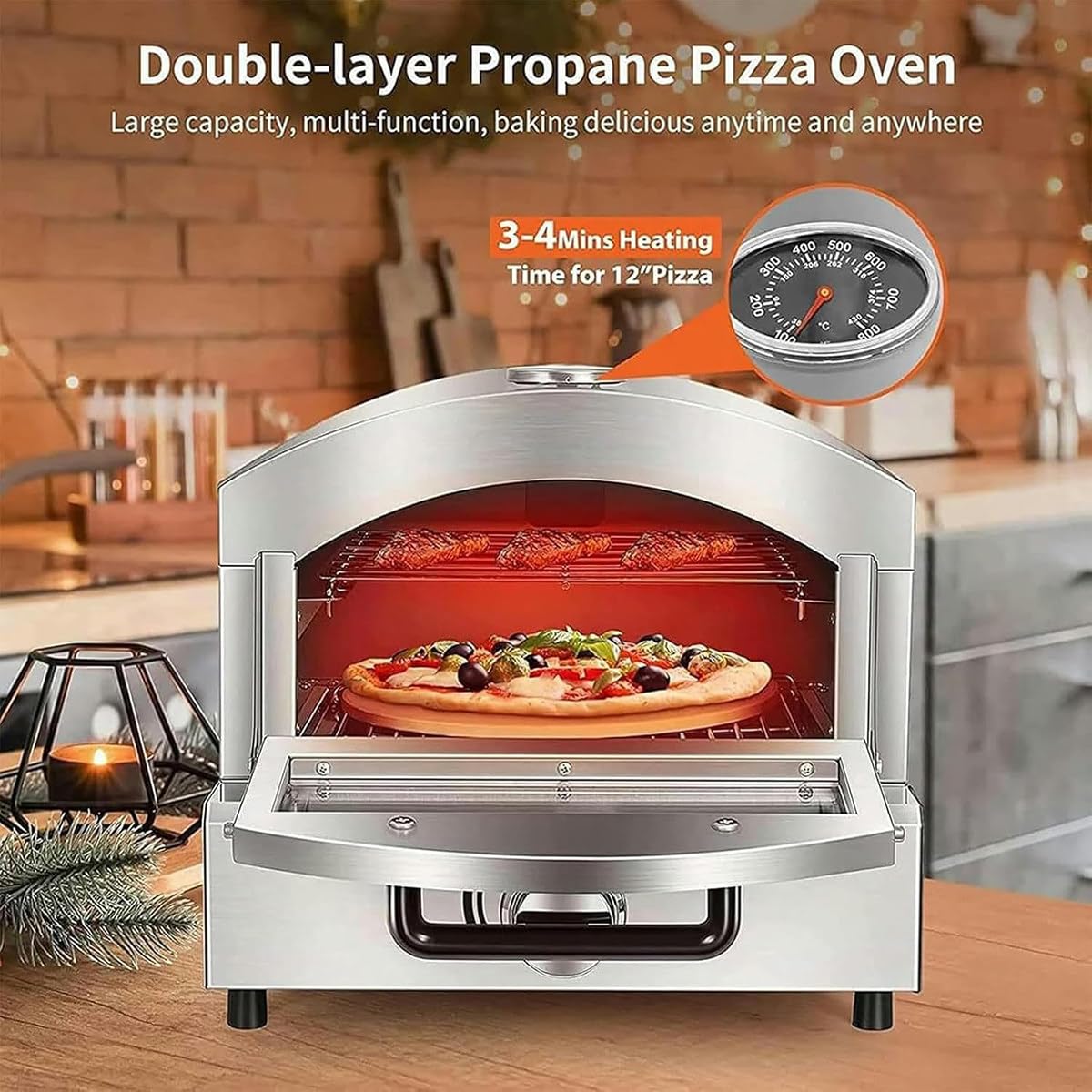 Pizzaiolo Elettrico da banco, cuoci Pizza in Acciaio Inox, con Temperatura Massima di 350℃, Attrezzatura per la Cottura del Forno per Pizza per Ristorante, casa