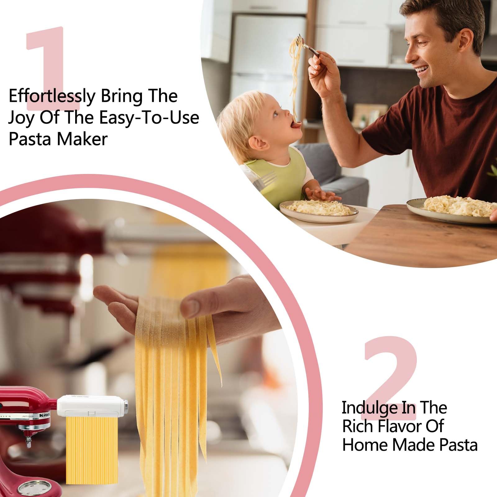 Accesorio para Hacer Pasta Compatible con Batidoras de Pie Kitchen Aid 3 en 1 Rodillo para Pasta, Accesorios para Hacer Fideos
