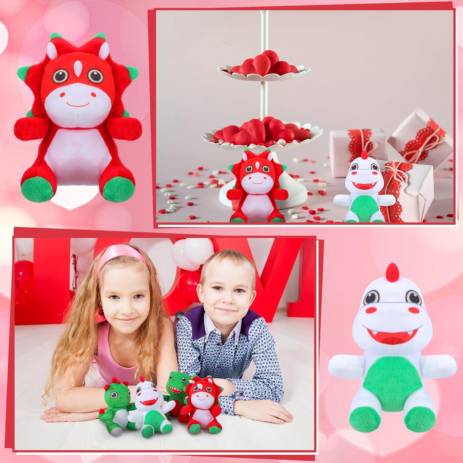 Gejoy 16 Pcs Valentine's Day Mini Stuffed Animals for Kids Bulk 4" Plush Dinosaurs Gifts Small Soft Stuffed Valentine's Day Goodie Fillers for Adults Party Favors - Image 6