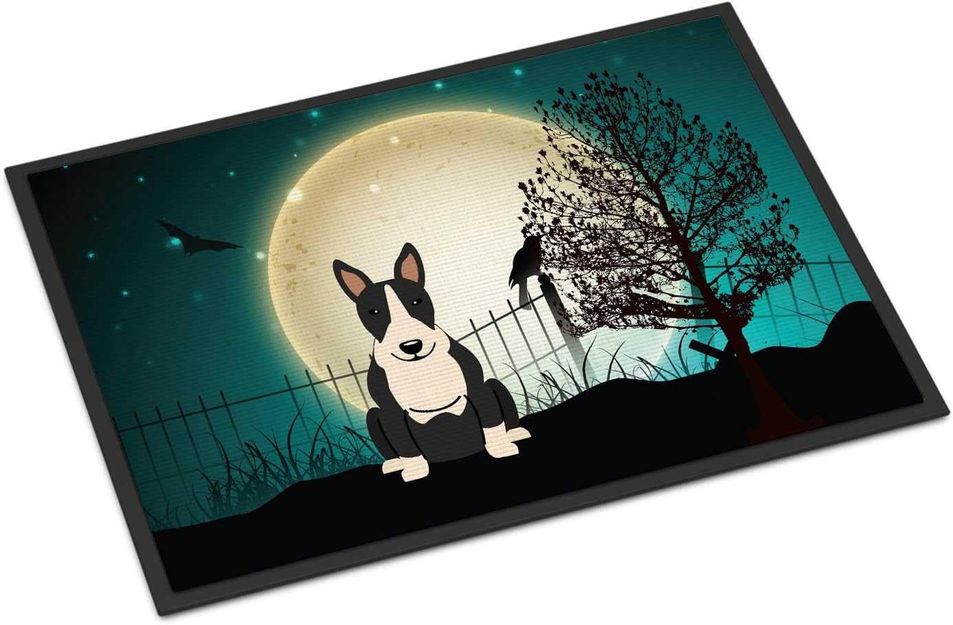 Caroline's Treasures BB2323MAT Halloween Scary Bull Terrier Black White Doormat 18x27 Front Door Mat Indoor Outdoor Rugs for Entryway, Non Slip Washable Low Pile, 18H X 27W