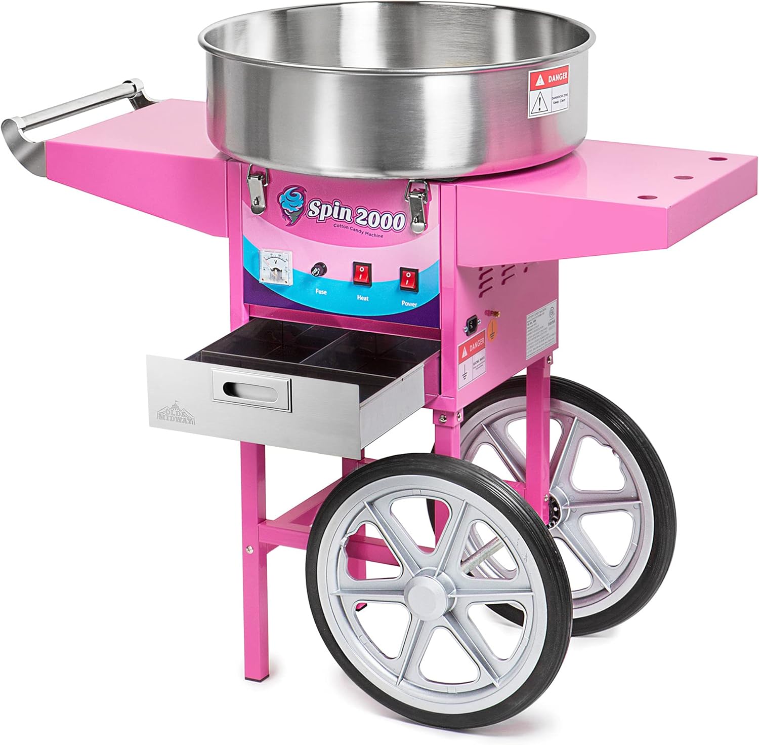 Olde Midway SPIN-2000 Cotton Candy Machine with open storage drawer