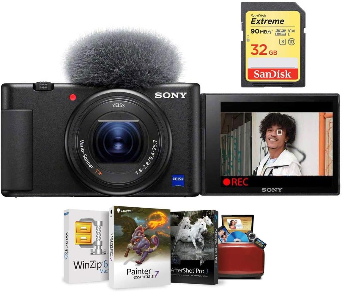 Sony ZV-1 Compact 4K HD Camera - Free Bundle with 32GB SDHC U3 Memory Card, Mac Software Package