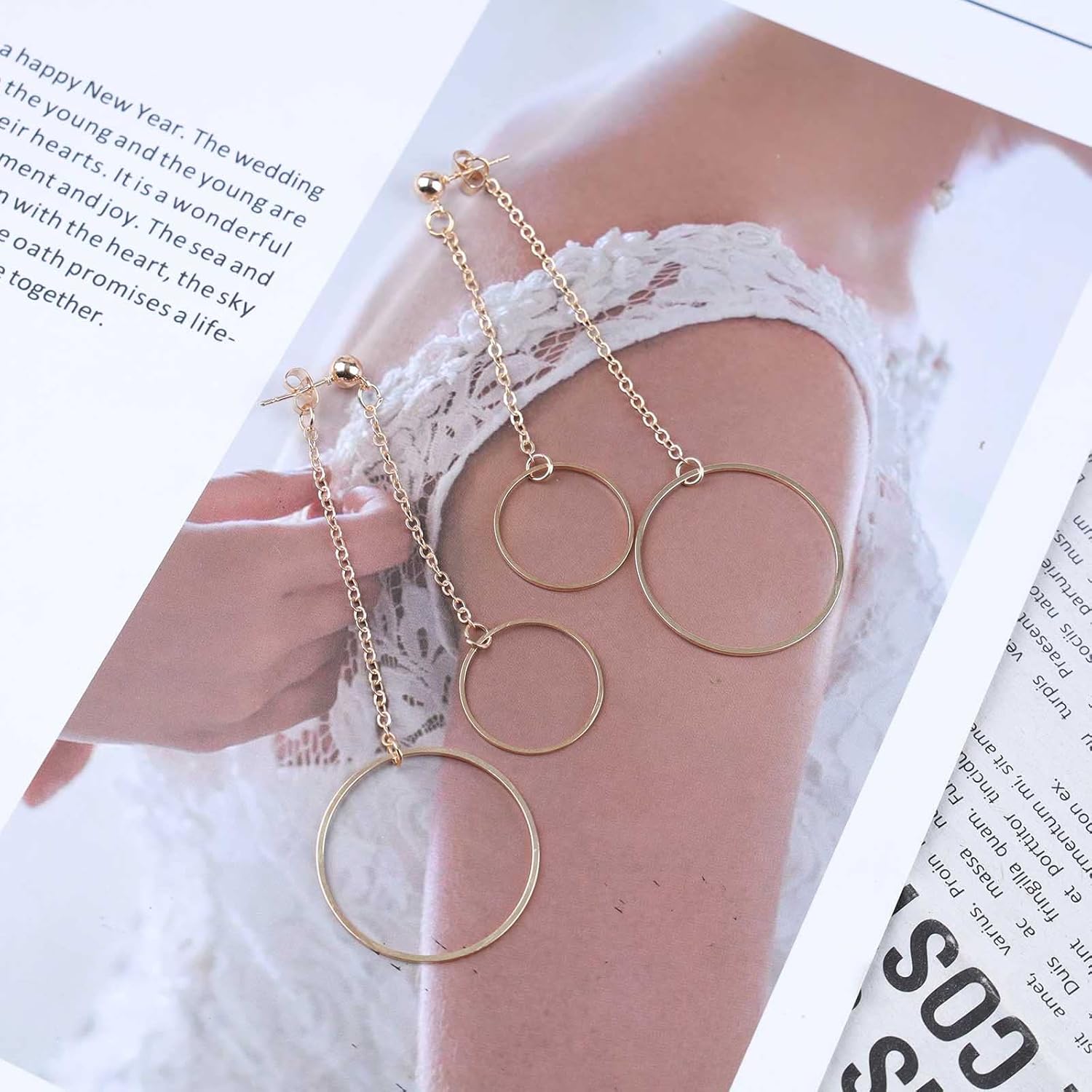 Boho Open Circle Drop Earrings Long Tassel Chain Earrings Circle Long Dangle Earrings Circle Ear Jackets Gold Geometry Circle Stud Earrings Jewelry for Women - Image 5