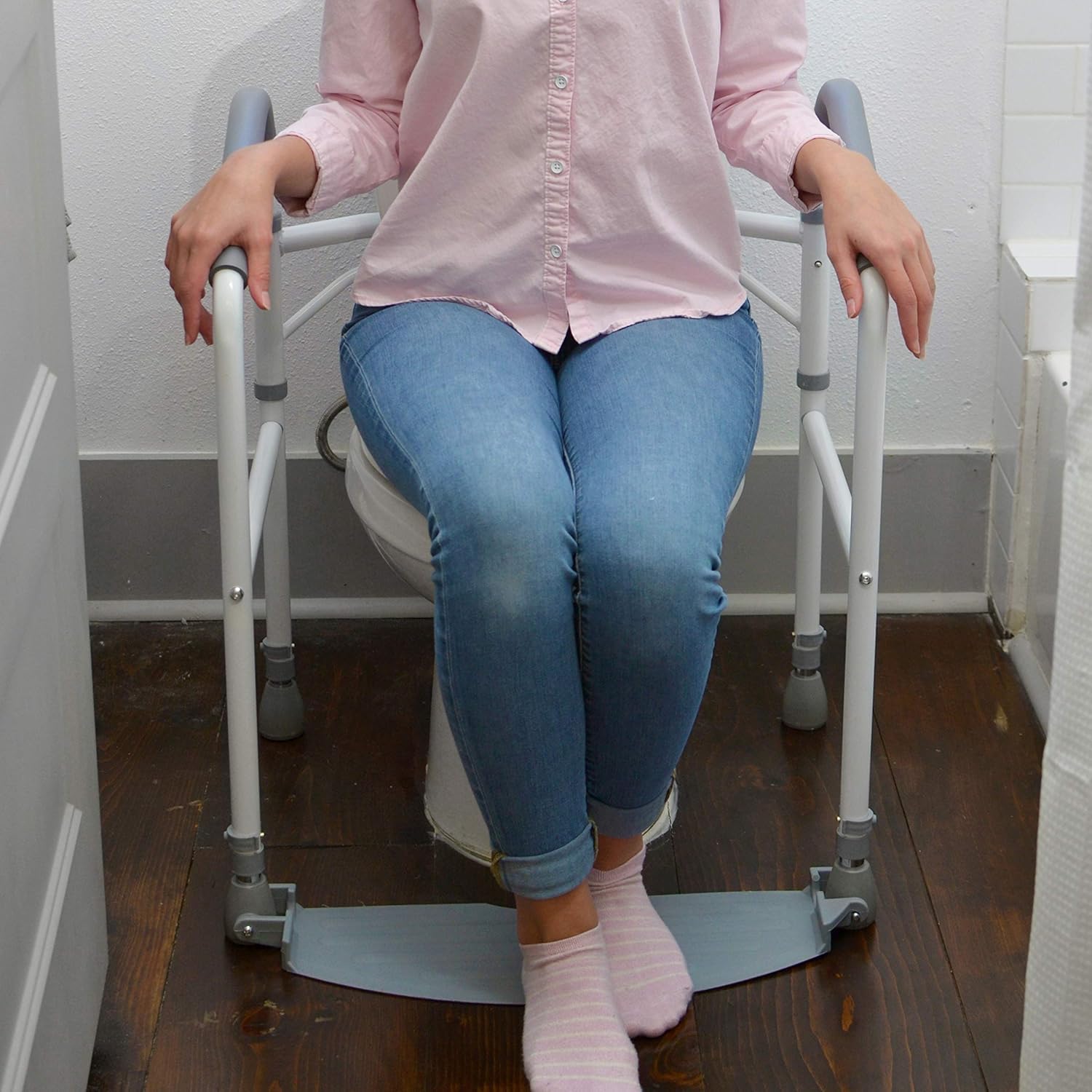 BK Fudid Toilet Safety Frame Railing, Toilet Safety Frame and Armrest, Foldable with Bathroom Armrest, Elderly Toilet Seat Adjustable Height Armrest