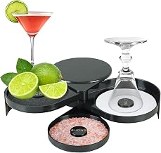 DASBET 3-Tier Bar Glass Rimmer 1 Pack Salt Rimmer Bartender Tool with 3 Swing-Out Trays, Sponge Included, Black Plastic Salt & Sugar & Lime Juice Rimmer Box for Margaritas, Cocktails & More
