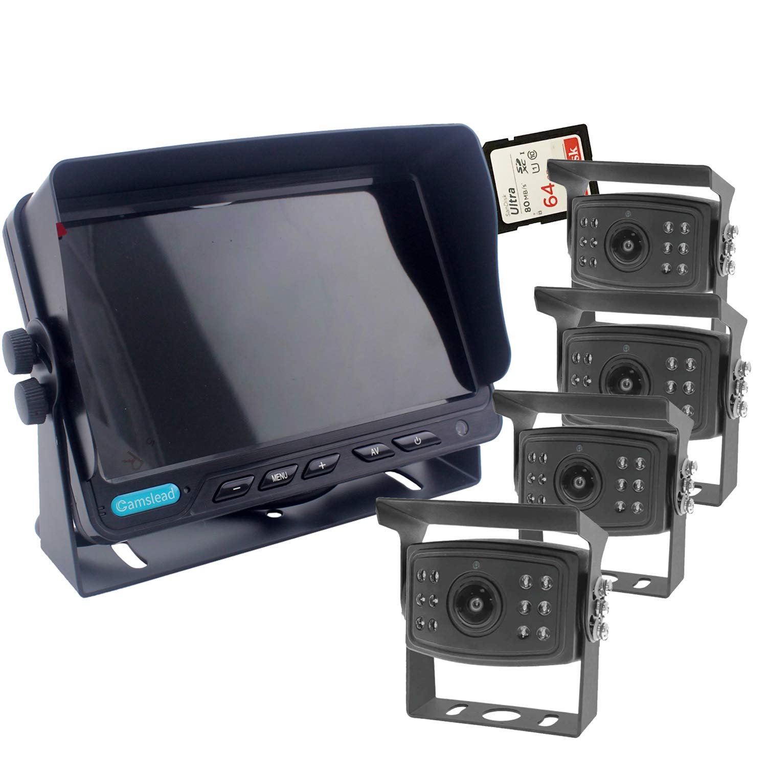 CAMSLEAD 9 inch Monitor 1080P Rear View Camera System with Wired, DVR Recorder, Support 256GB SD Card, 4 Channel Input, Quad Split Screen, 1080P Backup Camera for Trucs, Trailer, Motorhome, Caravans