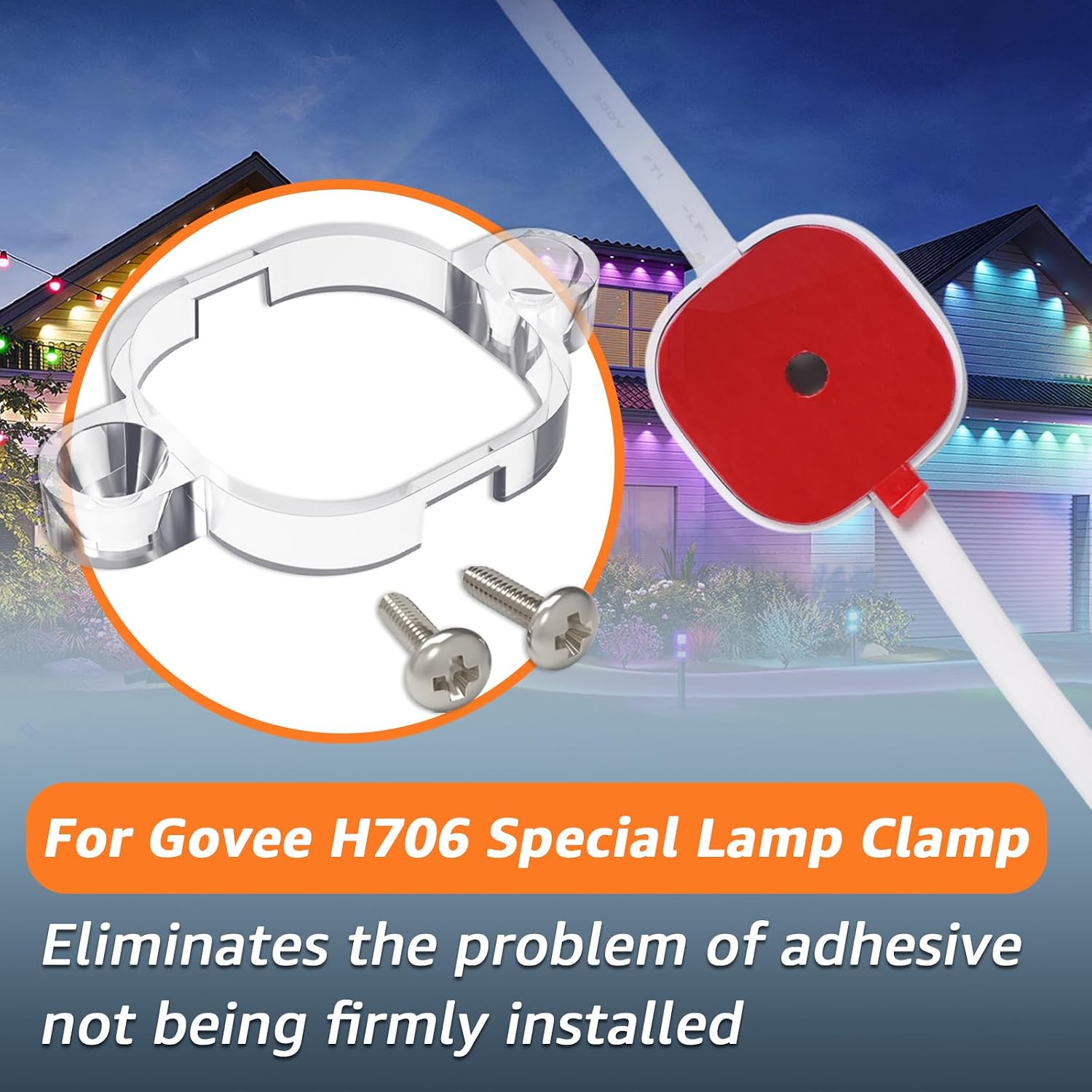 60 PCS Mounting Brackets Compatible with Govee Pro Outdoor Lights, Light Clips for Govee H706A H806A Outdoor Lights, Light Clamp Replaces 3M Adhesive for 100FT - Clear