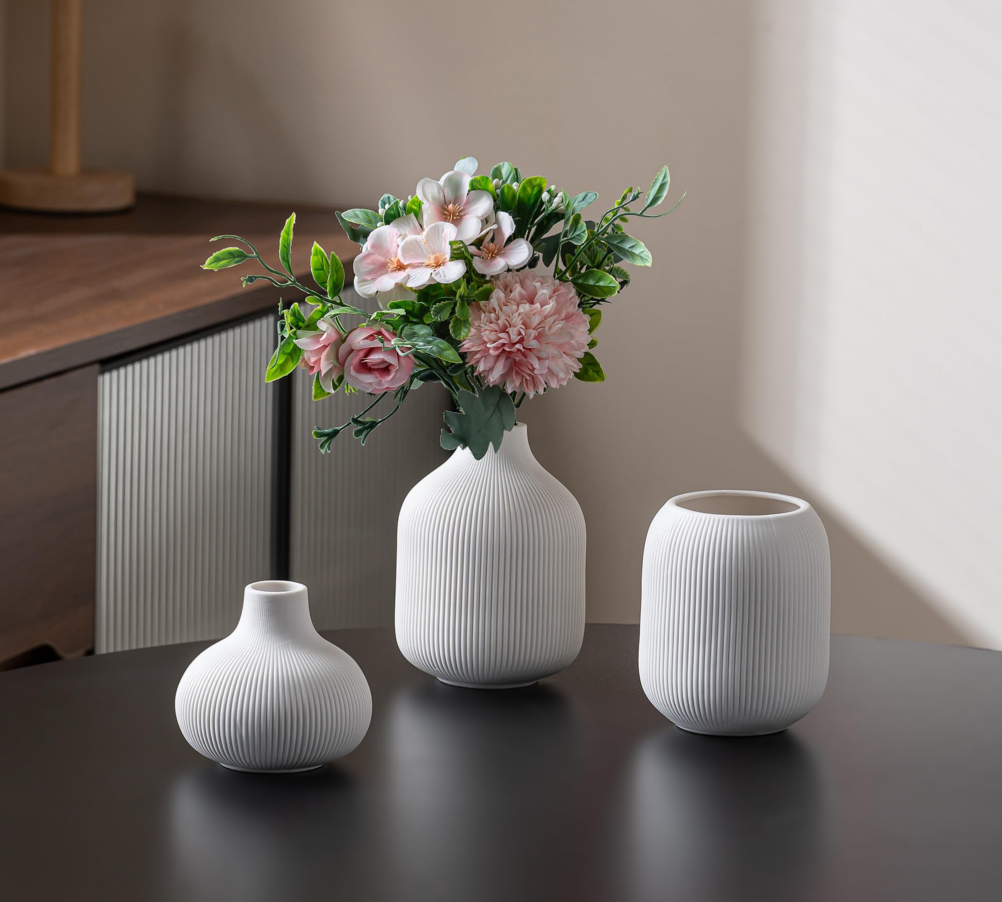 Set di vasi in Ceramica, Bianco Vaso Nordica Boho Decorativo per Camera da Letto, Cena Tavolo (15 Bianco)