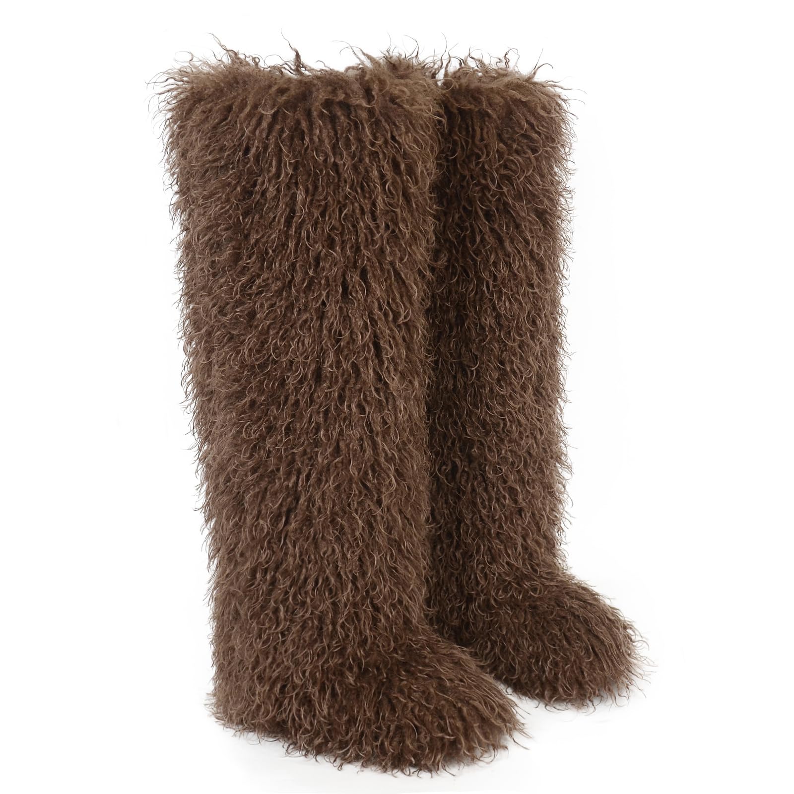 Over The Knee Boots for Women Fuzzy Winter Faux Fur Long Black Thigh High Boots Wide Calf Furry