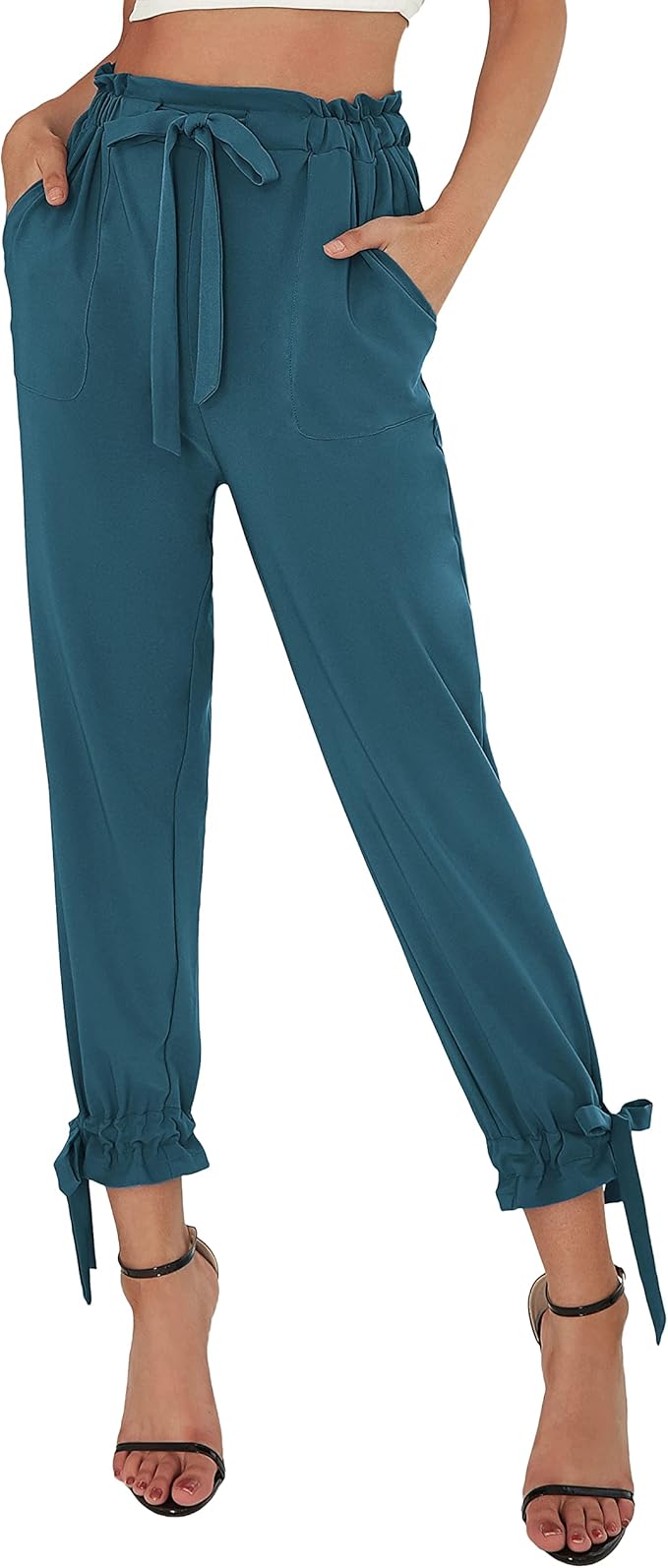 GRACE KARIN Womens Casual Pants Self Tie Bow-Knot Ankle Length Pencil Pants with Pockets