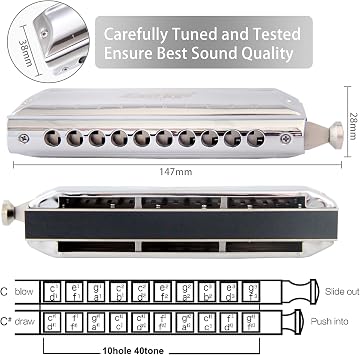 East top Chromatic Harmonica 10 Holes 40 Tones Professional Chromatic Harmonica in C, Upgrade Mouth Organ harmonica for Adults, Professional Player and Students