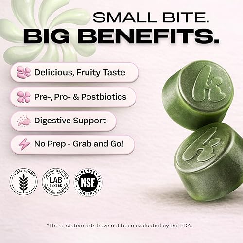 Miniatura 4 de Kiala Nutrition Super Greens Gomitas con 11x Verduras Orgánicas, Pre, Post y Probióticos, Antioxidantes Suplemento de Fibra Gomosa Superalimento