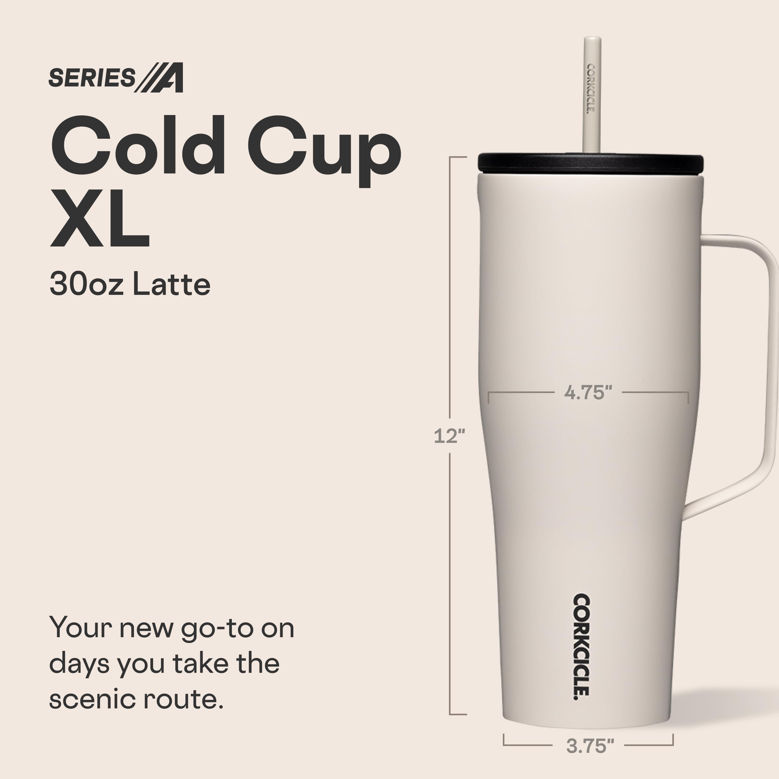 Corkcicle Cold Cup XL – isolierter Becher mit Griff – hält Getränke 12 Stunden kalt – dreifach isoliert – auslaufsicherer Deckel – Sommer-Trinkgeschirr Geschenk – hält Getränke eiskalt – 850 ml