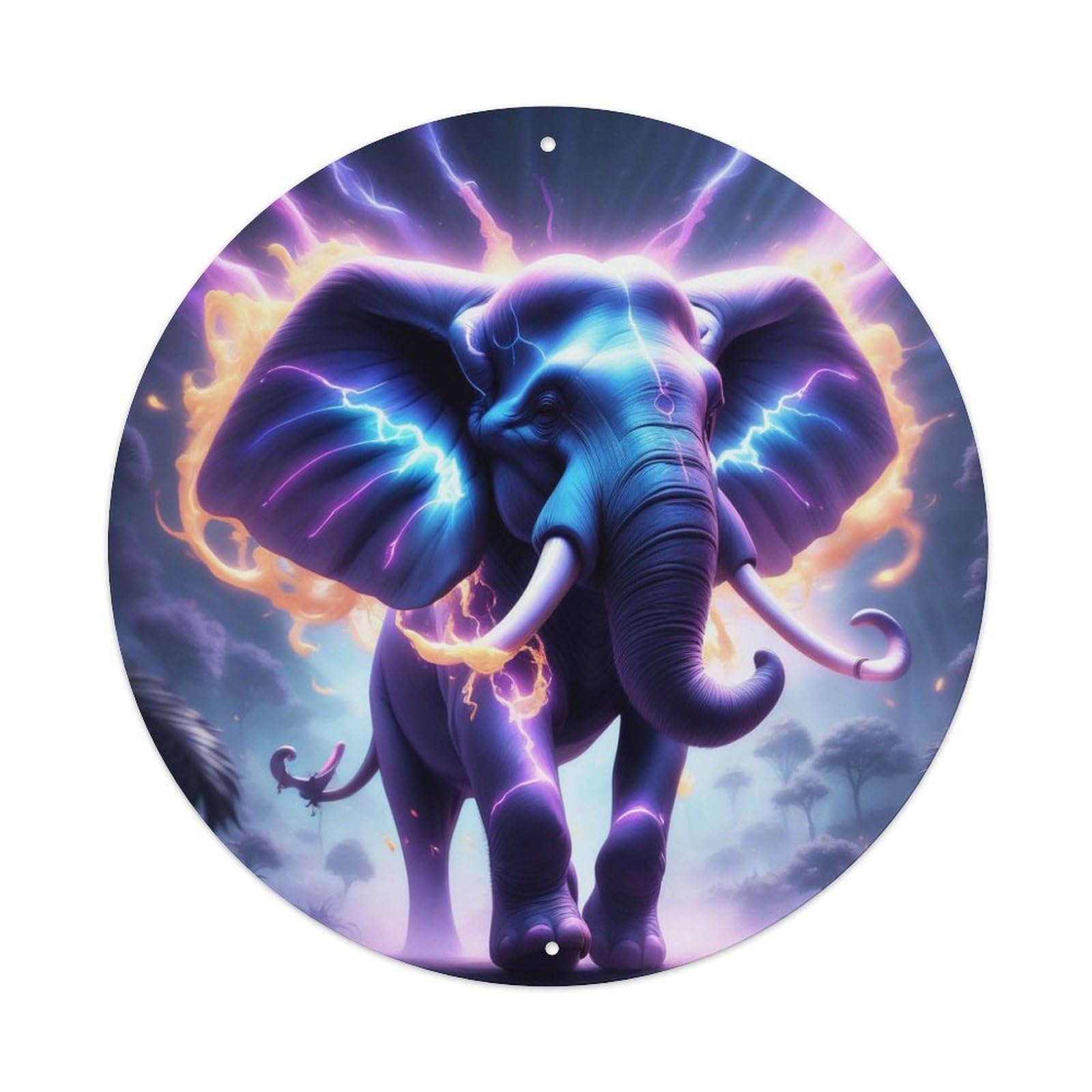 Animal Artwork Elephant Hit by Lightning Vintage Metal Tin Sign Plaque Wall Decor for Cafe, Club Bar, Office, Garden Metal Poster 8x8Inch