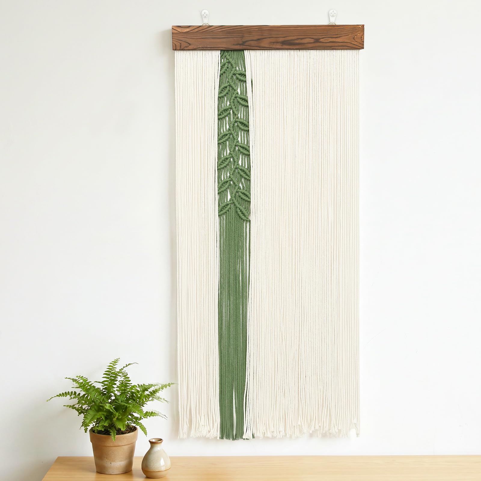NZWBSHSSP Boho Macrame Wall Hanging - 40" x 15.75" Handmade Woven Tapestry Wall Art, Long Chic Bohemian Decor for Living Room, Bedroom, Nursery & Home Office Apartment(Green)