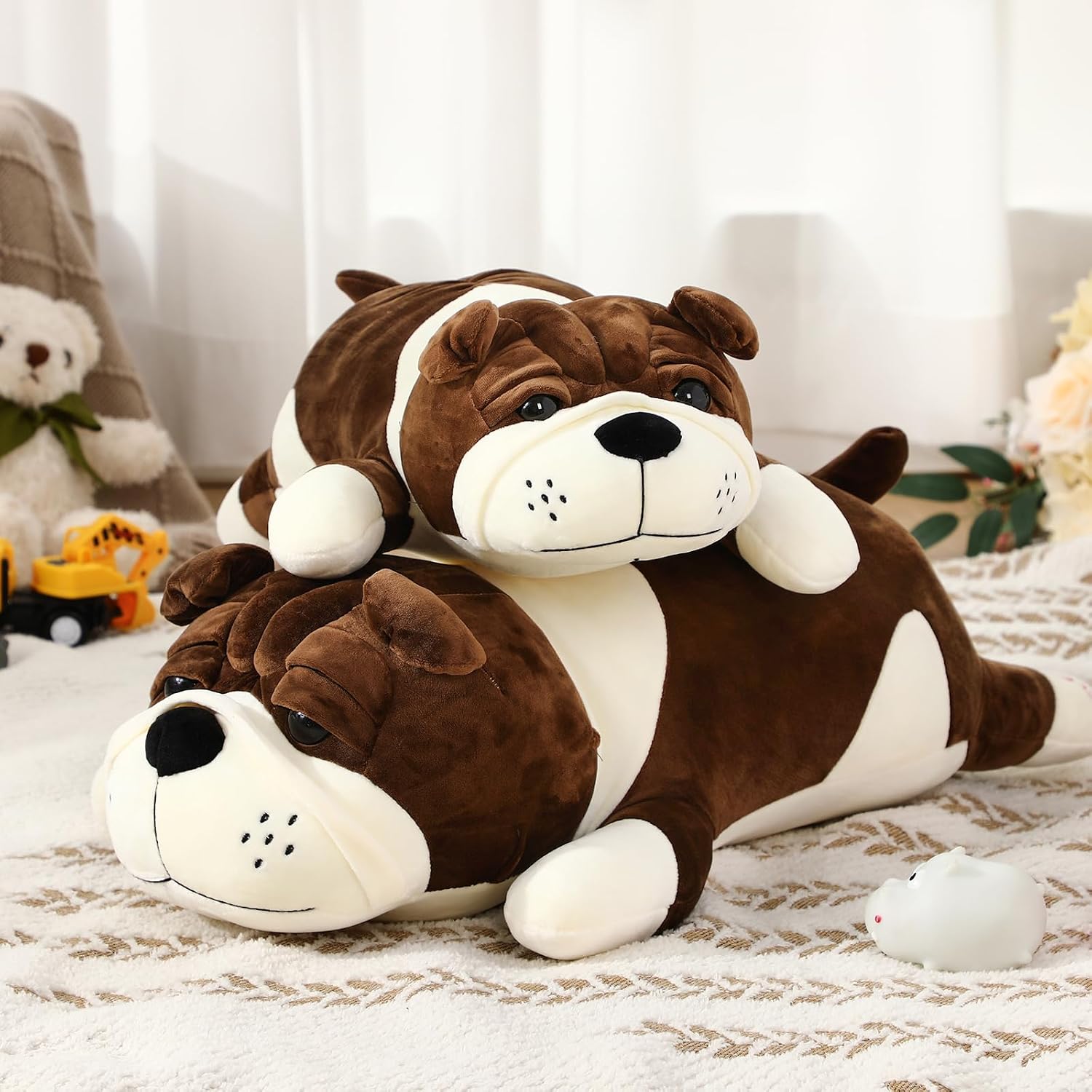 23.6" Soft Dog Plush - Huggable Stuffed Animal Pillow for Kids Birthday Gift - Brown Cuddle Puppy Toy - Washable Bedtime Companion for Boys Girls