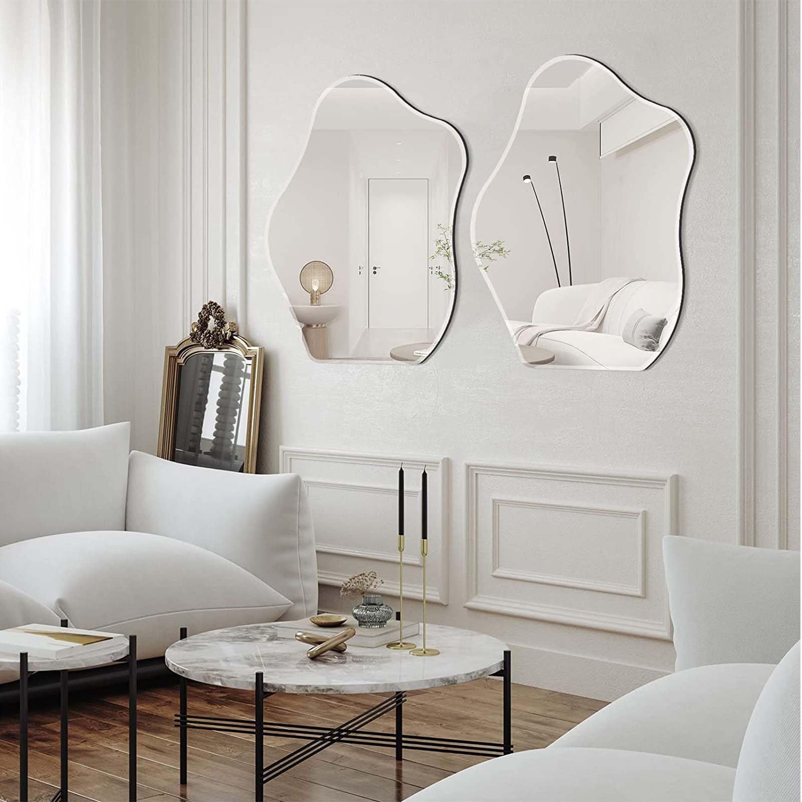 Muzilife Specchio asimmetrico da appendere, grande specchio da parete senza cornice con retro in MDF da 58x70 cm, specchio da tavolo irregolare per soggiorno, camera da letto, bagno, corridoio