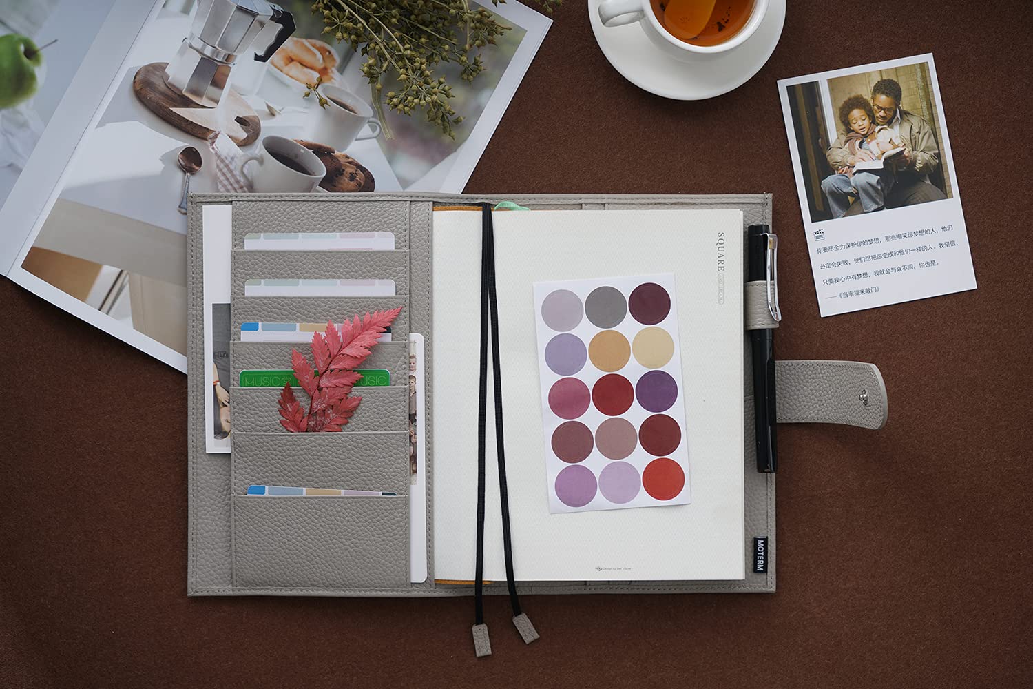 Moterm Leather Cover for A5 Notebook - Fits Hobonichi Cousin, Stalogy and Midori MD Planner, with Pen Loop, Card Slots and Back Pocket (Pebble Grey) - Image 3