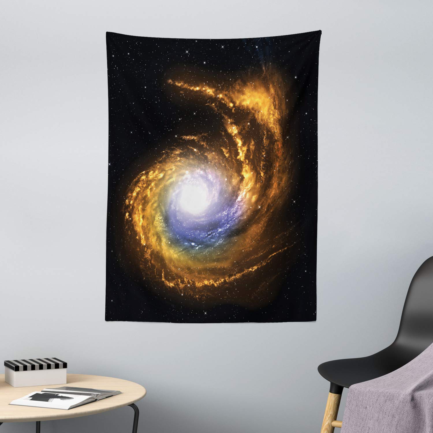 ABAKUHAUS Galaxy Tapestry, Nebula Cloud with Cosmic Rays Galactic Sparks Exploring Celestial Bodies Space Art, Fabric Wall Hanging Decor for Bedroom Living Room Dorm, 43 W X 58 L, Orange Black