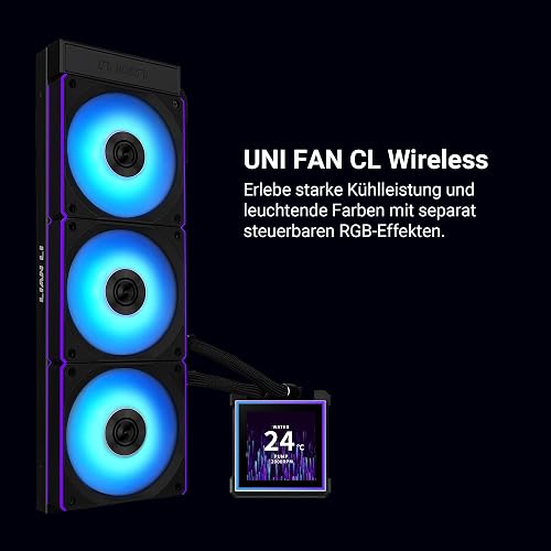 Lian Li HydroShift II LCD-S 360CL All In One CPU Cooler – 360mm Radiator, 3.4” IPS LCD Display, Integrated Tube Cabling, Magnetic Mount Design, Three UNI FAN CL Wireless RGB Fans - Black - 9