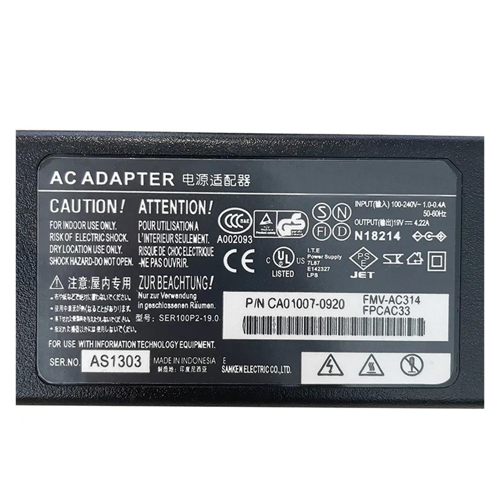 Cargador De Vuelta De 19V, 4,22A, 80W, 5,5x2,5mm, Compatible con Fujitsu, Adaptador for Portátil ADP-80N AH531 AH550 B6220 AH532 AH530 AH522(Adapter with EU)