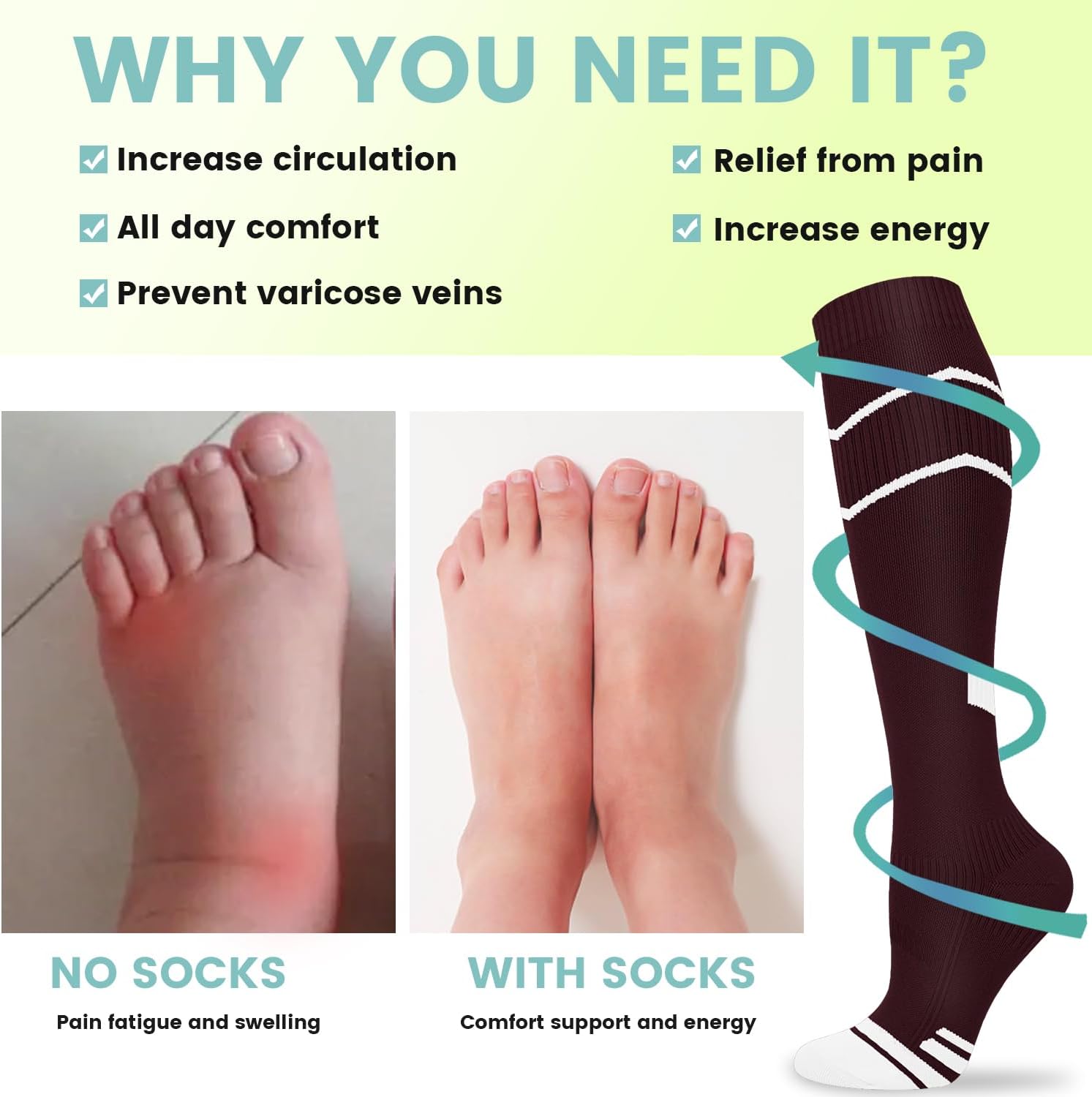 Copper Compression Socks 15-20 mmHg for Men & Women 8 Pairs – Circulation Support for Nurses, Travel, Running, Hiking, Soccer image 4