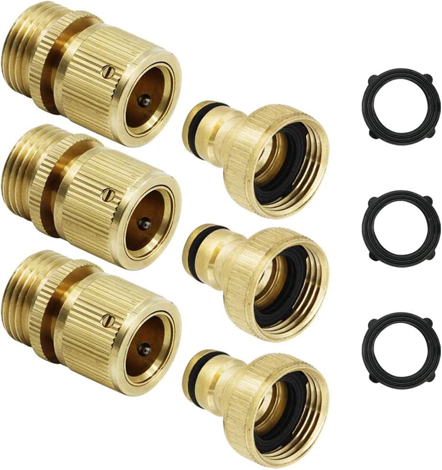 Twinkle Star Garden Hose Quick Connect Water Hose Fitting, 3/4 Inches Brass Male and Female Set (3 Sets of Male & Female Connector)