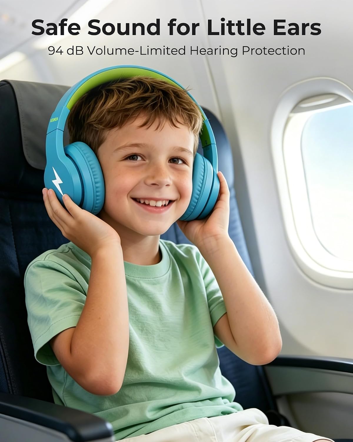 seenda Kids Bluetooth Headphones, JCH-01 Kids Wireless Headphones for School, 85/94dB Volume Limited, 45H Playtime, 3 Lighting Modes, Built-in Mic Headset with Aux Cord for iPad,Blue&Yellow thumbnail