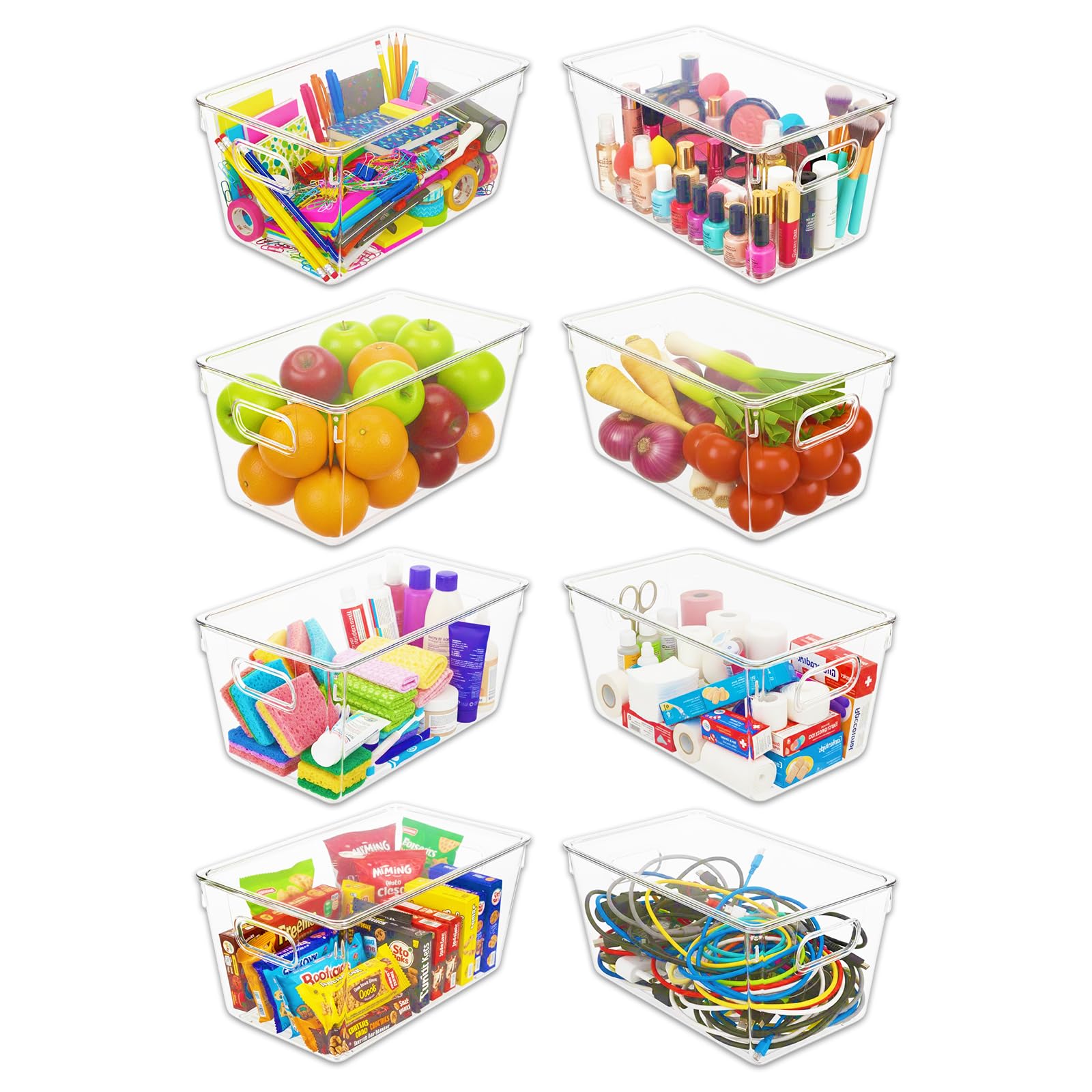 Spares2go Stapelbare Aufbewahrungsbehälter Organizer Box Tabletts mit Deckel Klar Kühlschrank Lebensmittel Getränke Speisekammer Schrank Haushalt Aufbewahrung Schubladen Set (8 Stück)