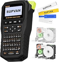 SUPVAN G15M Mini Industrielle Etikettendrucker mit 2 Etiketten, Wiederaufladbares Etikettiergerät mit QWERTZ Für 6-15 mm Thermoetiketten & Schrumpfschläuche, Label Printer für Fabrik, Außenbereich