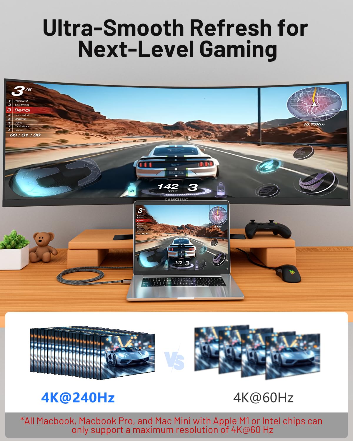 Cable Mini DisplayPort a HDMI 8K de 3.3 pies, 4K a 240Hz/8K @60Hz unidireccional Mini DP 1.4 a HDM, HDR 48Gbps de alta velocidad para Thunderbolt 2, MacBook Surface Pro, portátil, monitor y