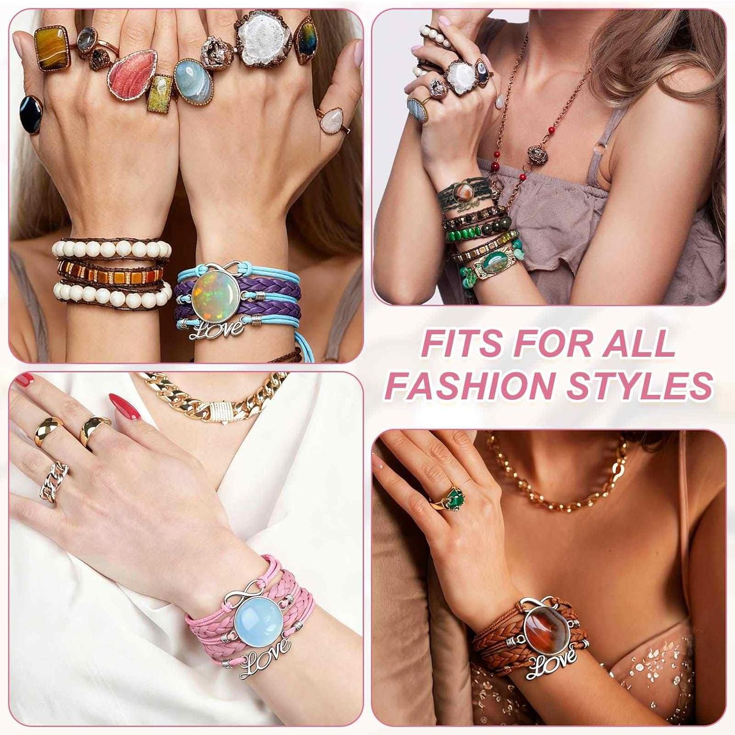 MECCANIXITY Bracelet Blanks for Jewelry Making 6pcs 25mm Red Color Adjustable Alloy Bezel Bracelet with 25mm Clear Glass Multi - Image 5