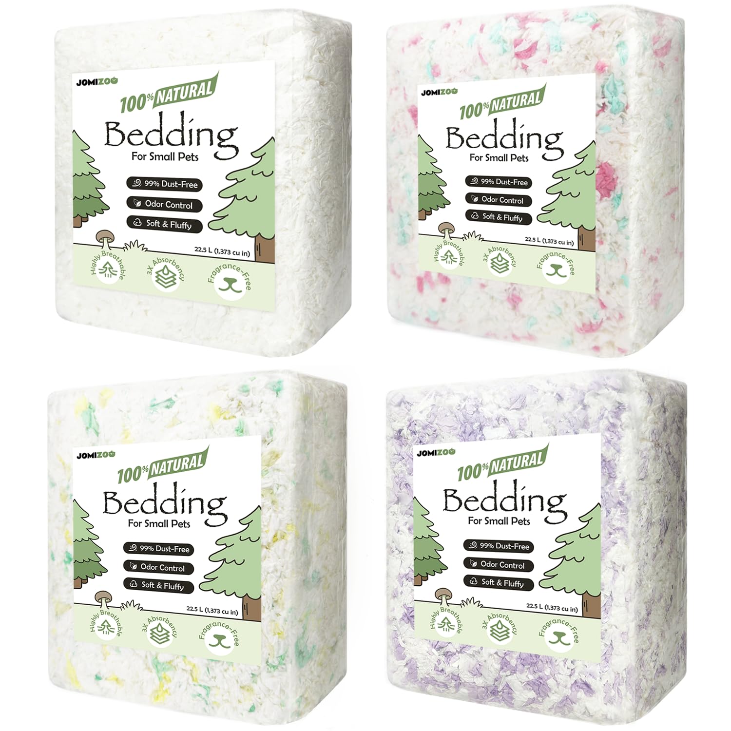 JOMIZOO Natural Paper Bedding for Small Pets, 99% Dust-Free, Soft, Fluffy and Absorbent, for Hamsters, Gerbils, Mice, Rats and Guinea Pigs, Four-Colour Mix, 90L