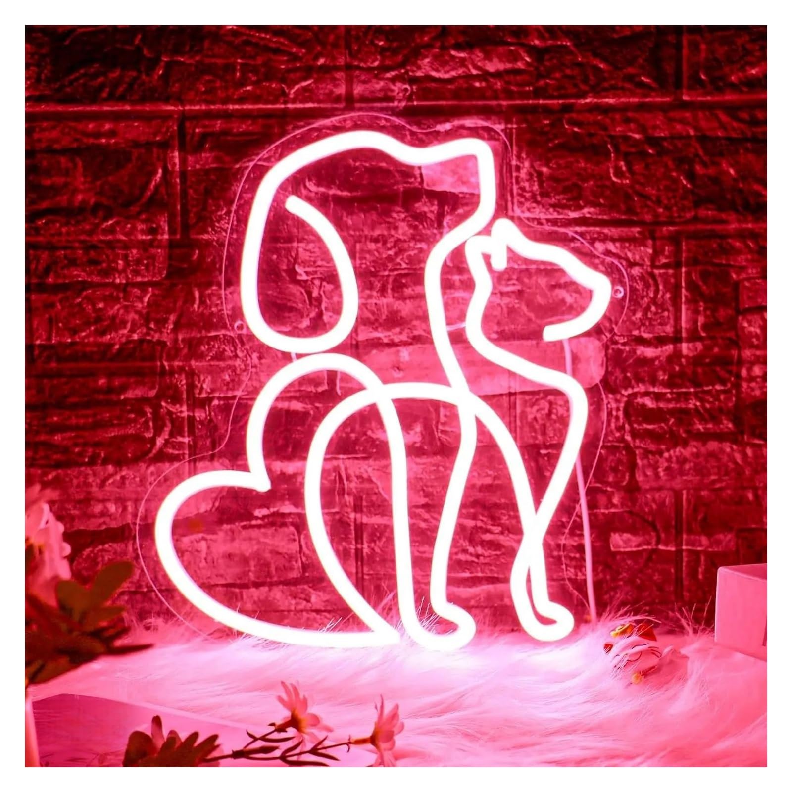 RONGCH Hanging Art Neon Signs Cat & Dog with Love Heart Neon Sign, USB Powered Decor for Pet Café & Bedroom 33cm/13in×30cm/11.8in