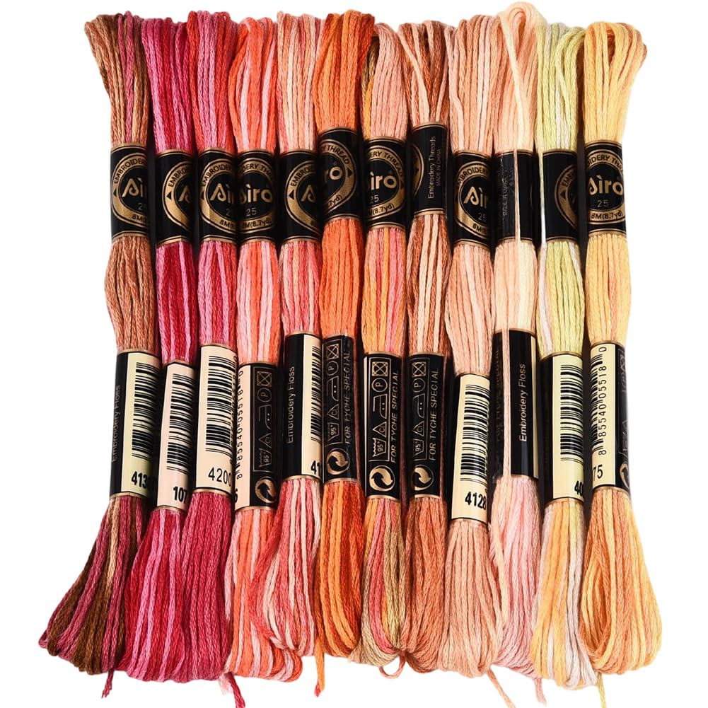 12 Skeins 105 Yards Cross Stitch Floss Colorful Embroidery Thread 6 Ply Variegated Friendship String Polyester Threads Bulk for Sewing Making Bracelets Clothes Stitching Decor Craft DIY