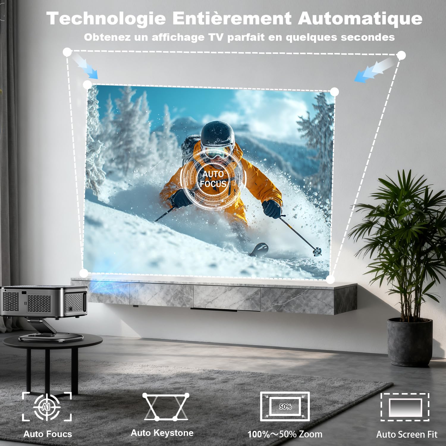 【1500 ANSI/Google TV/Autofokus】 XIWBSY Videoprojecteur 4K Supporté, 38000 Lumen FHD, 360° Rotation, Projecteur Video 4K Contrôle Vocal, Retroprojecteur WiFi6 Bluetooth