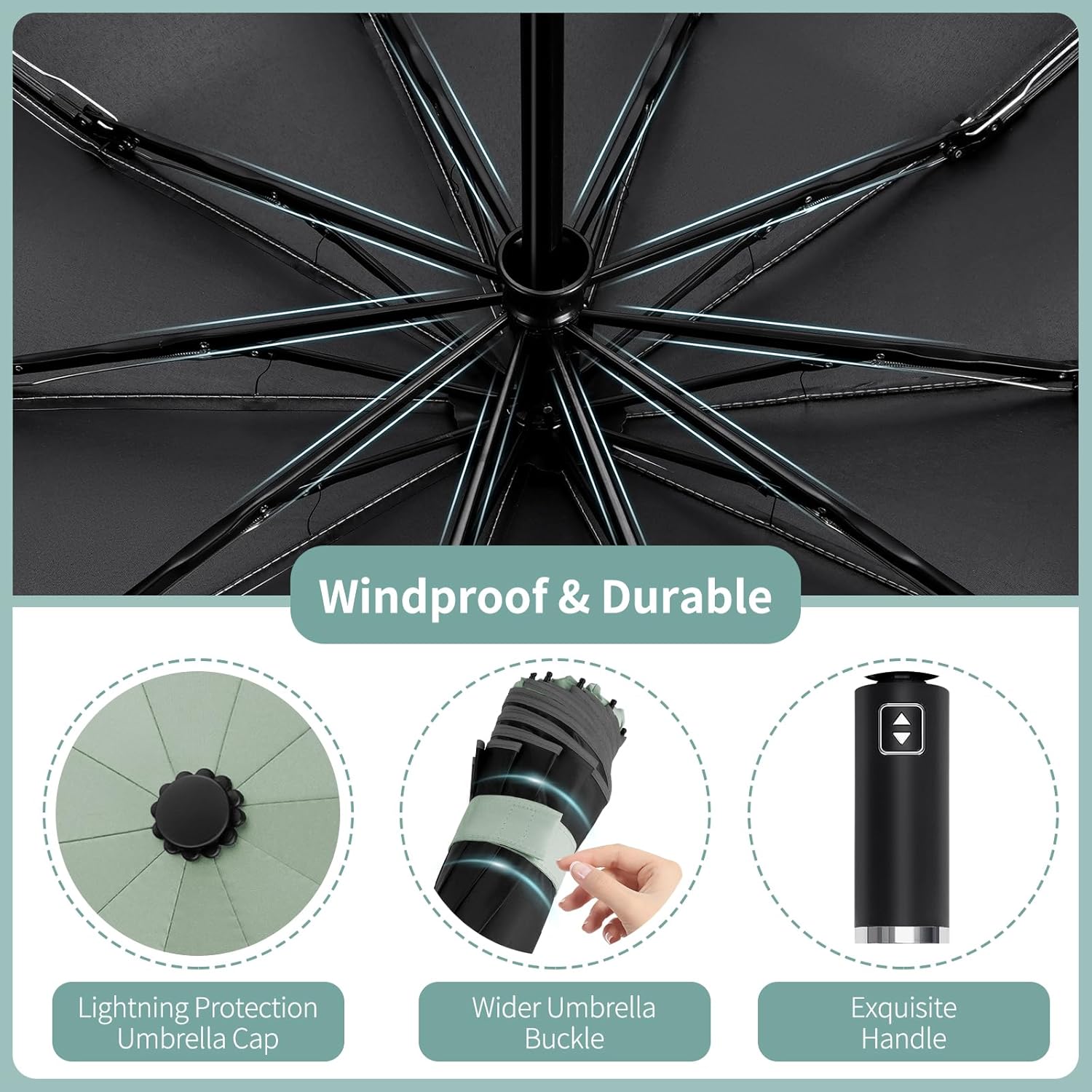 Seniny Inverted Travel Umbrella, Automatic Umbrellas for Rain, Windproof Compact Umbrella with Reflective Stripe, Folding UV Umbrella Sun Umbrella, Portable Large Umbrella for Backpack, Lightweight - Image 8