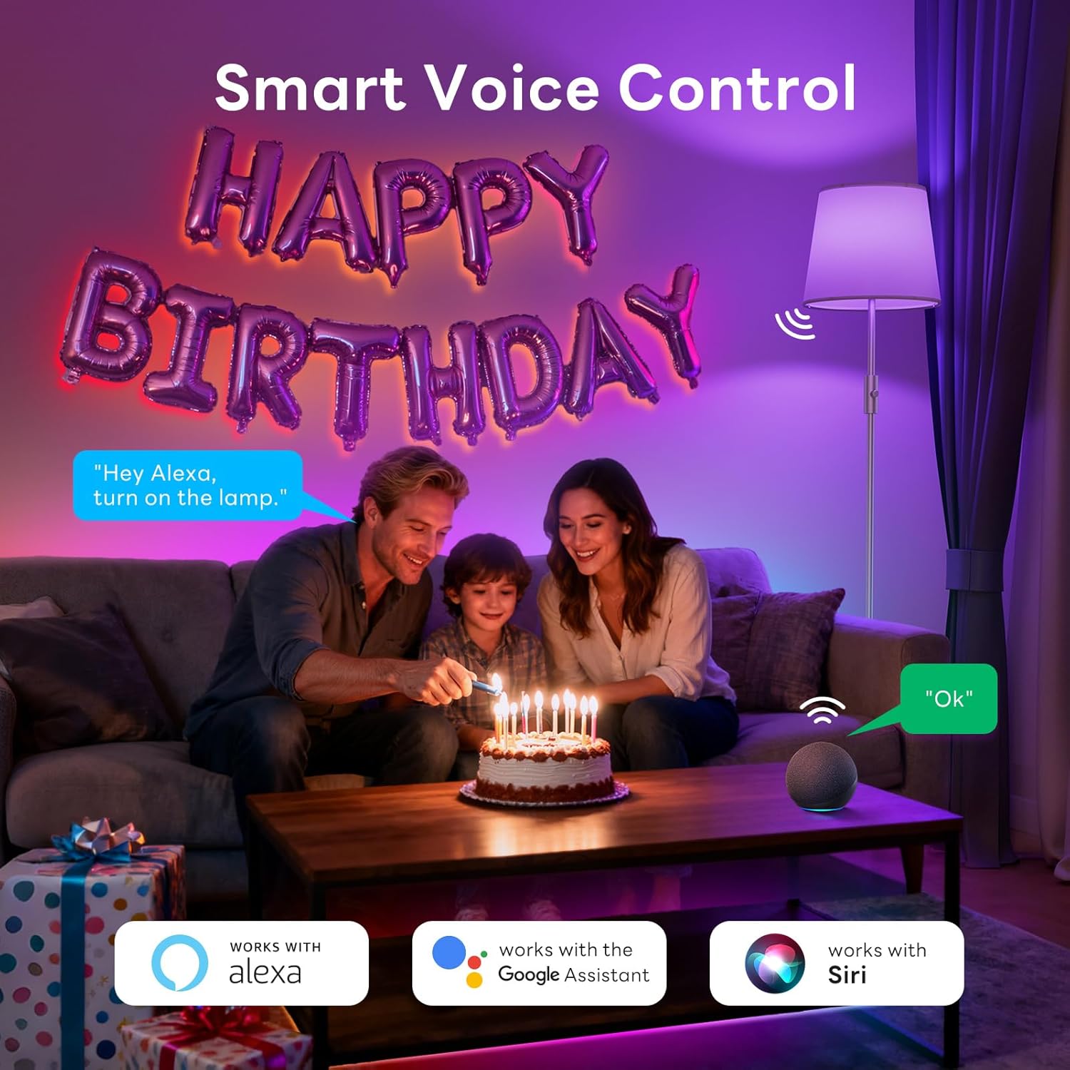 Smart Floor Lamp with RGBCW Color Change Bulb, Compatible with Alexa, Siri, Google Voice & App Control, Standing Lamp with Linen Shade, Tall Lamp for Living Room, Bedroom, Office,Silver